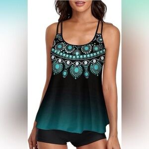 Women's XXL Black and Teal Swim Tank Top